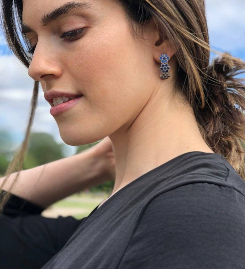 Blue Flower Earrings, Blue Topaz Earrings, Daisy Earrings, Long Stud Earrings, December Birthstone, Statement Earrings, 925 Silver Earrings