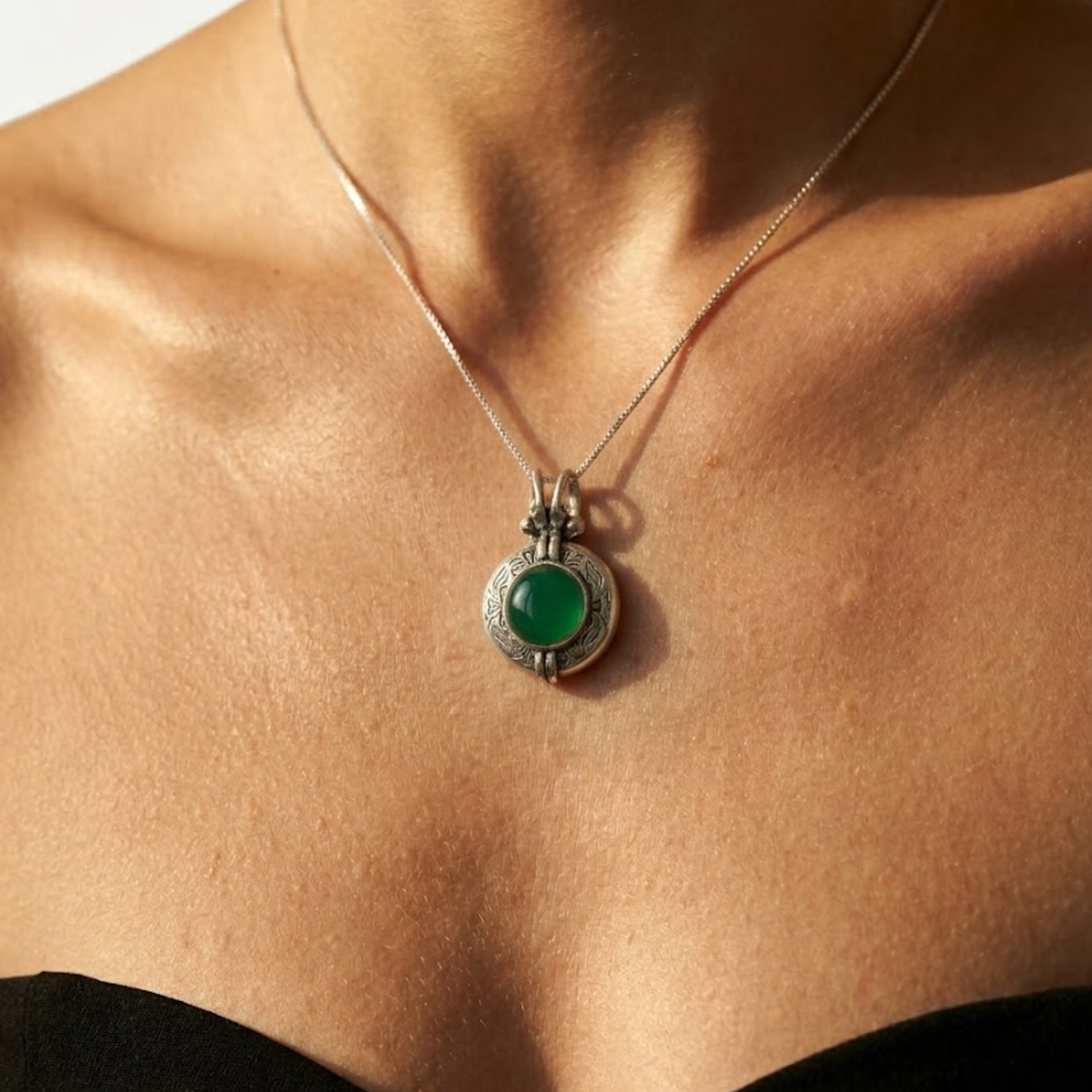 Created Emerald Pendant in 925 Sterling Silver, featuring a round green emerald; perfect gift for May birthdays and everyday wear.