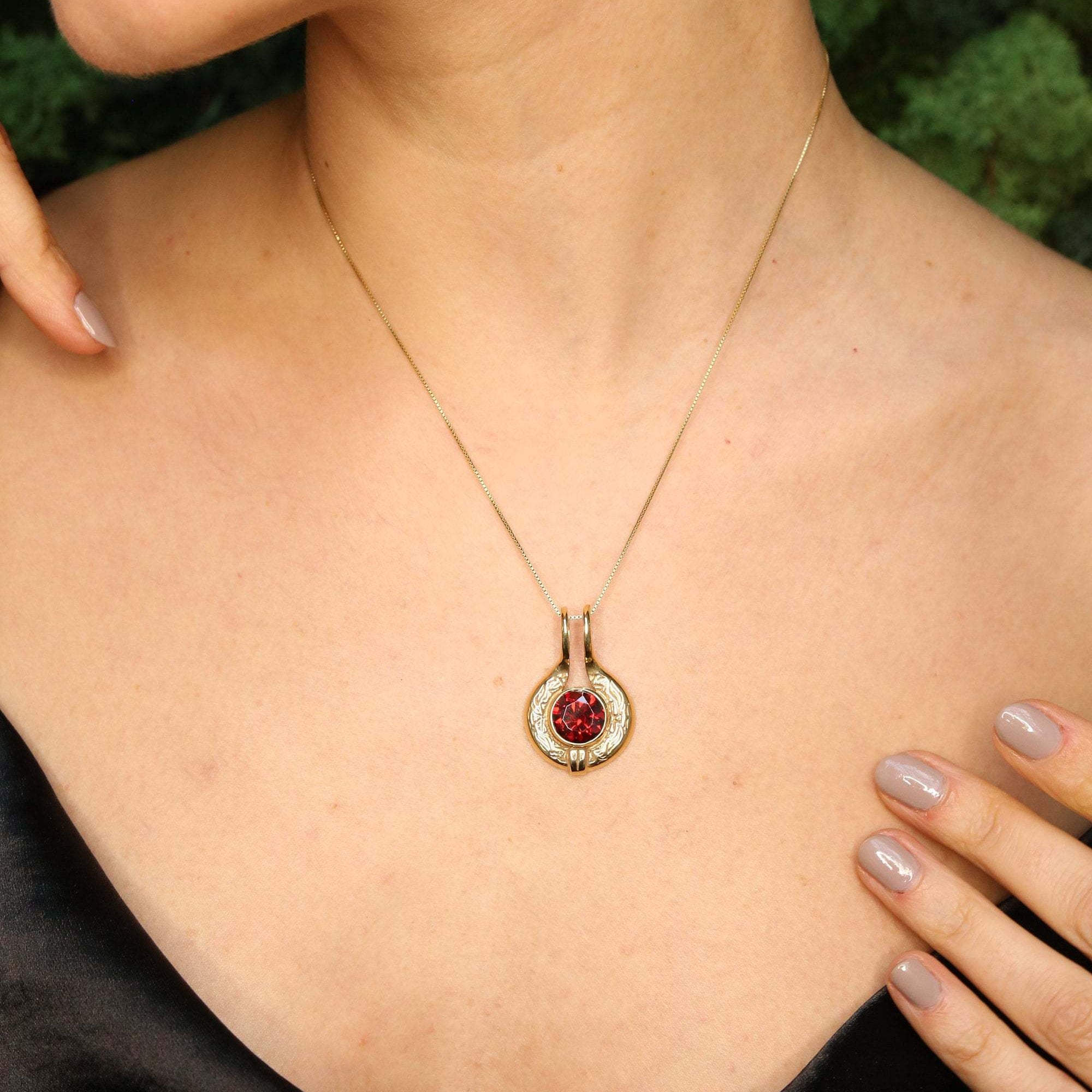 Elegant 18k Gold Vermeil Emerald Pendant featuring a Round Created Green Emerald, perfect May birthday gift for any occasion.