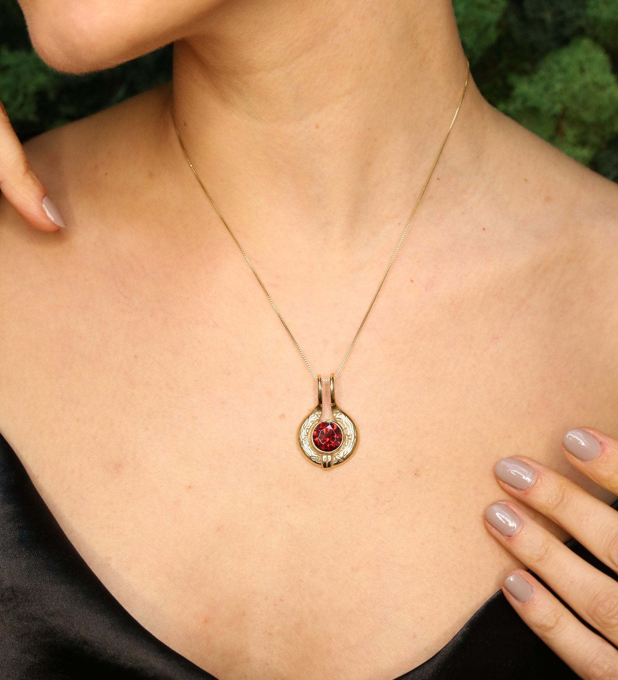 Elegant 18k Gold Vermeil Emerald Pendant featuring a Round Created Green Emerald, perfect May birthday gift for any occasion.