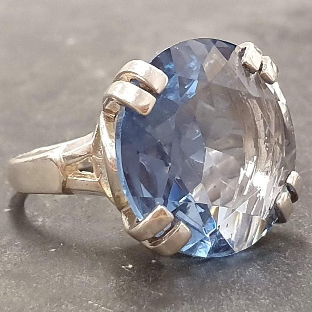 Aquamarine Ring, Created Aquamarine, Blue Vintage Ring, Blue Diamond Ring, Vintage Rings, Blue Ring, Solid Silver Ring, Large Aquamarine (690569583)