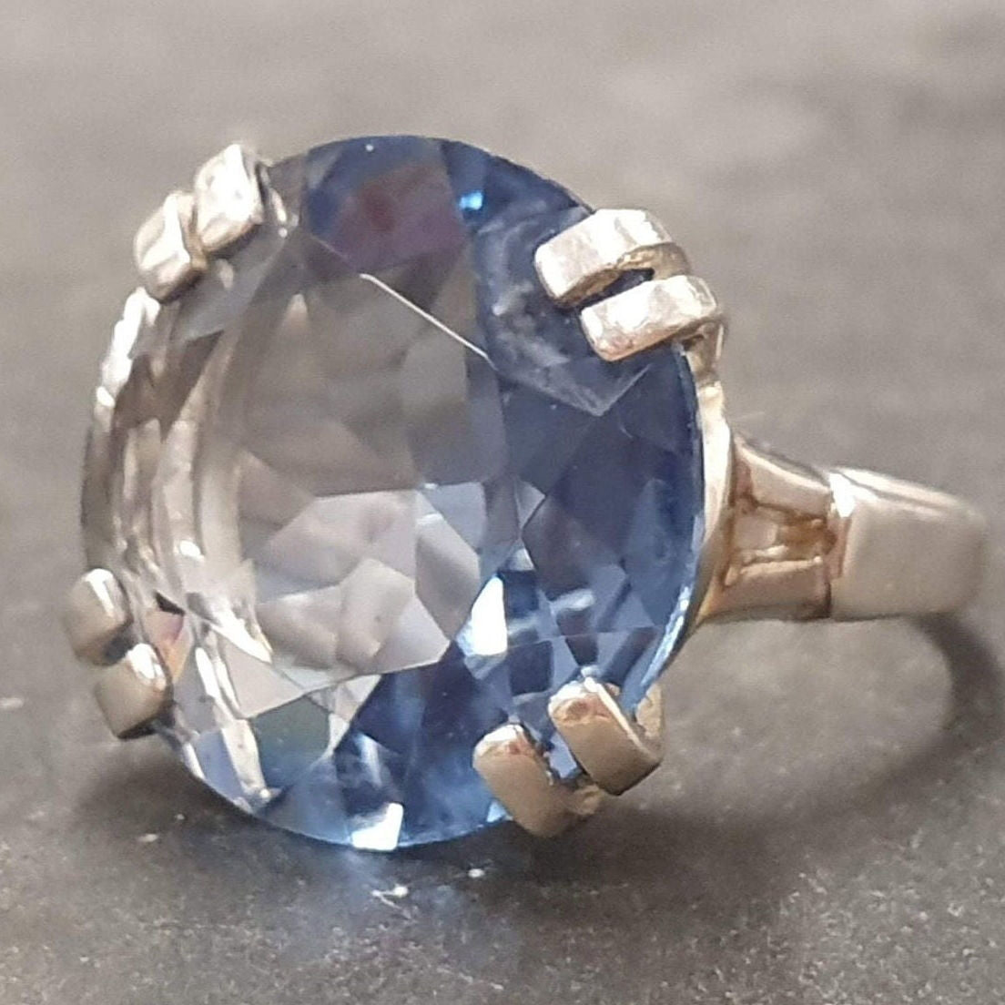 Aquamarine Ring, Created Aquamarine, Blue Vintage Ring, Blue Diamond Ring, Vintage Rings, Blue Ring, Solid Silver Ring, Large Aquamarine (690569583)