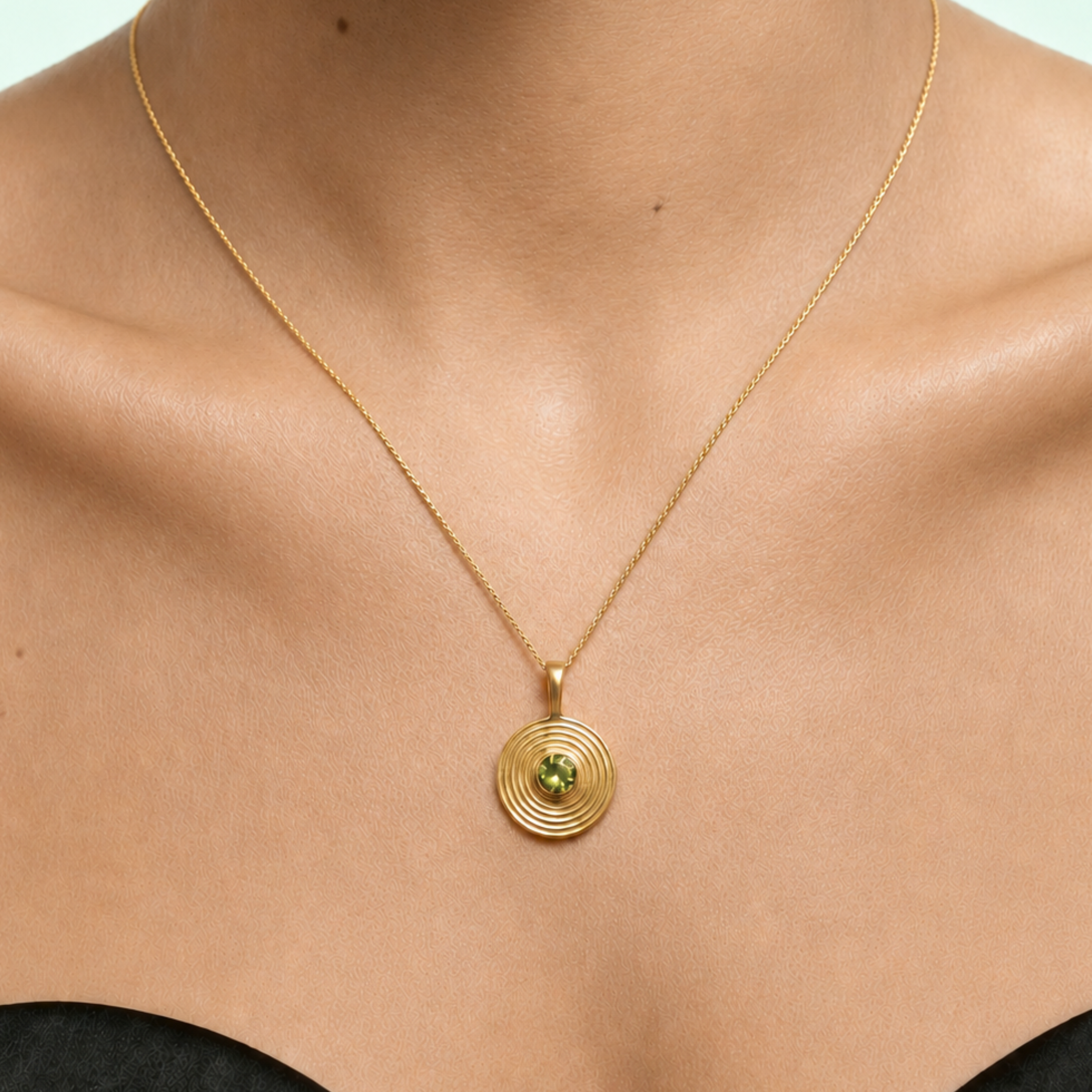 Natural green peridot pendant in 18k gold vermeil bezel, August birthstone-ideal everyday birthday gift
