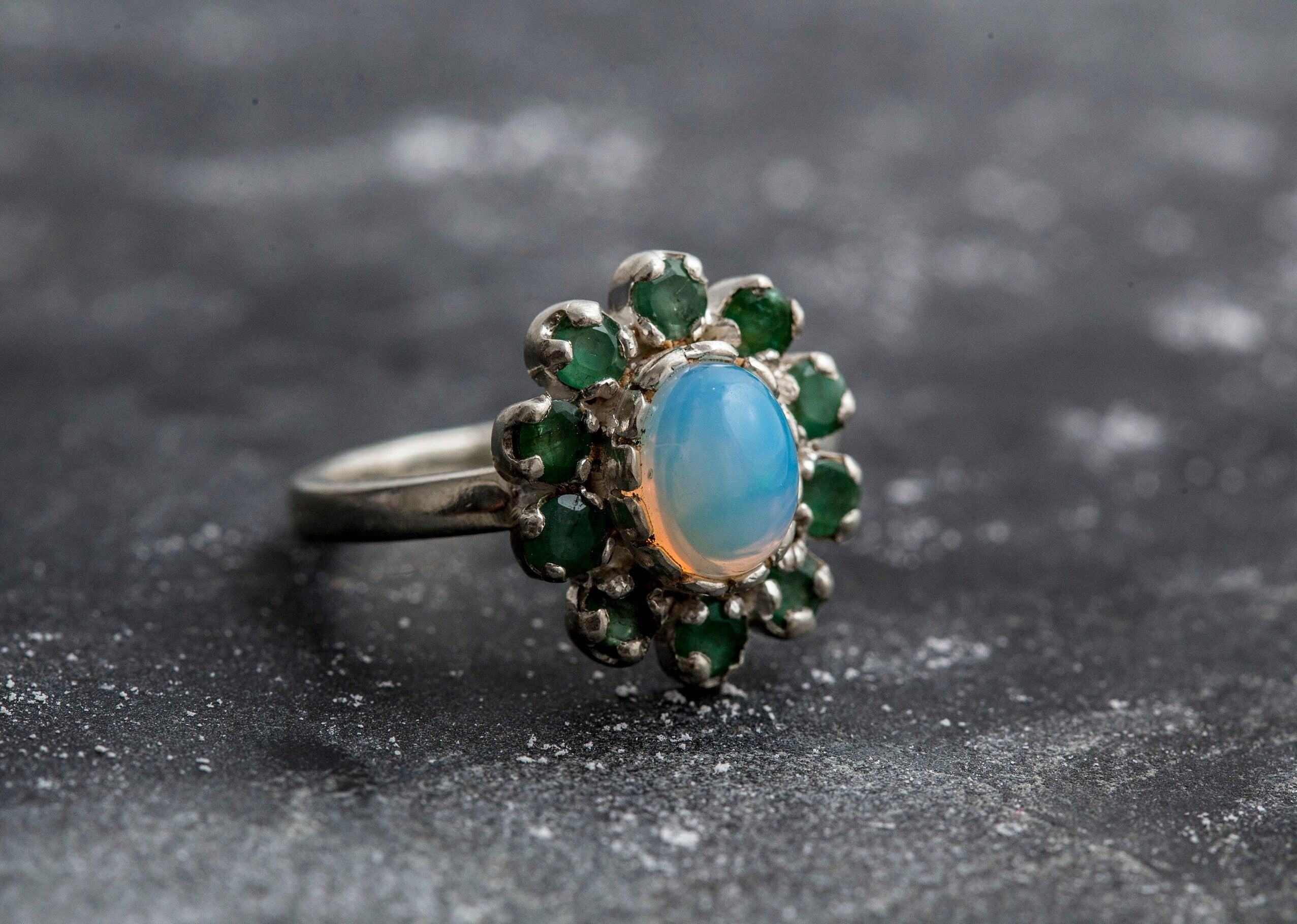 Opal Victorian Ring Emerald Flower Ring Vintage Opal Ring