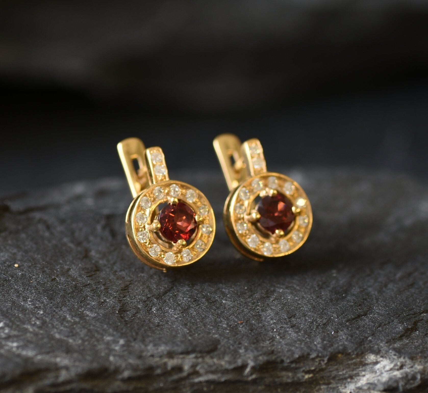 Red Garnet Earrings, Garnet Earrings, Natural Garnet, January Birthstone, Red Diamond Earrings, Red Vintage Earrings, Solid Silver Earrings(1)