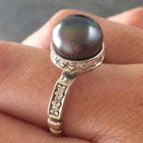 Black Pearl Ring - Natural Pearl Ring - June Birthstone Ring