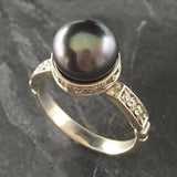 Black Pearl Ring - Natural Pearl Ring - June Birthstone Ring