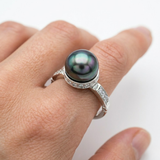 Black Pearl Ring - Natural Pearl Ring - June Birthstone Ring
