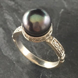 Black Pearl Ring - Natural Pearl Ring - June Birthstone Ring