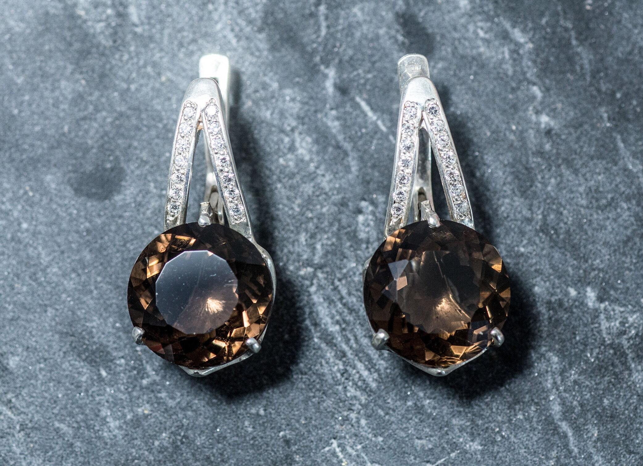 Smoky Topaz Earrings, Topaz Earrings, Natural Topaz, Scorpios Birthstone, Vintage Earrings, December Birthstone, Silver Earrings, Topaz (632322647)