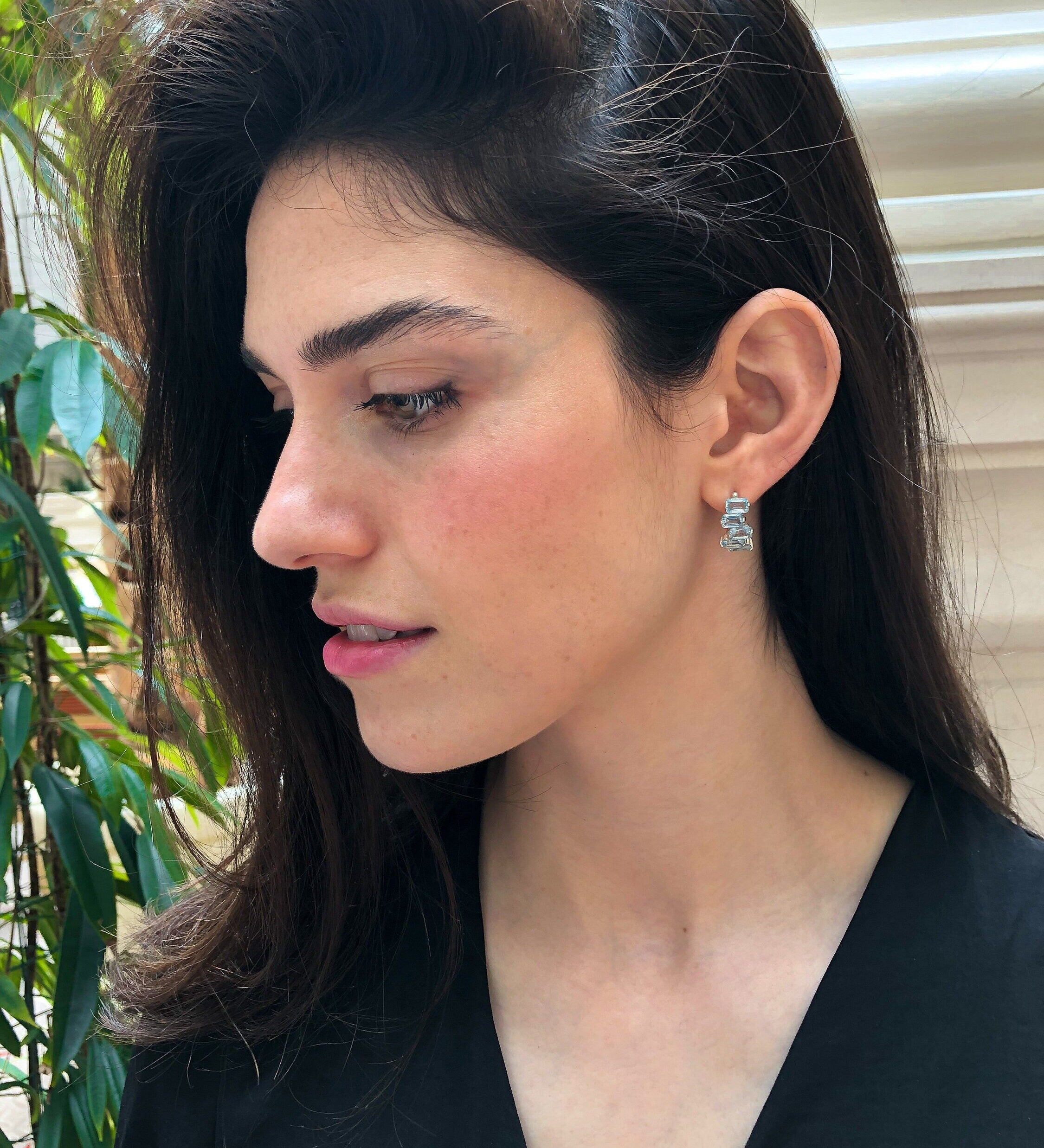 Blue Topaz Earrings, Natural Blue Topaz, Emerald Cut Earrings, Modern Earrings, December Birthstone, Topaz Earrings, 925 Silver Earrings