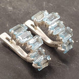 Natural Blue Topaz Earrings - Blue Baguette Earrings - Long Drop Earrings