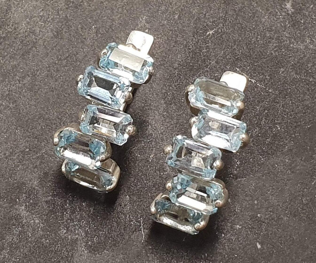 Blue Topaz Earrings, Natural Blue Topaz, Emerald Cut Earrings, Modern Earrings, December Birthstone, Topaz Earrings, 925 Silver Earrings