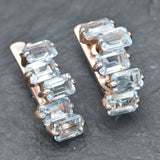 Blue Topaz Earrings - Blue Baguette Earrings - Rose Gold Topaz Earrings