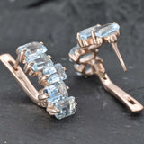 Blue Topaz Earrings - Blue Baguette Earrings - Rose Gold Topaz Earrings