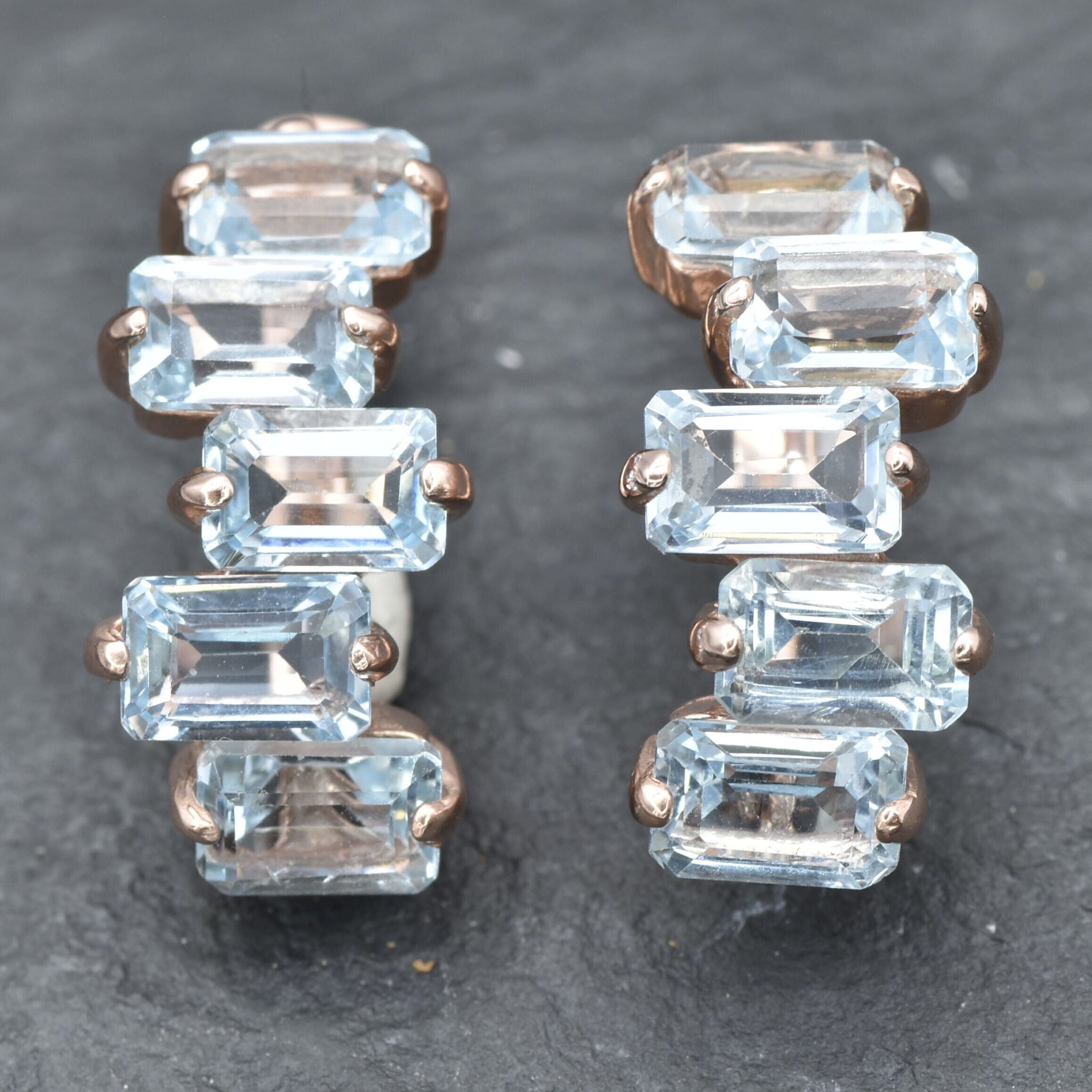 Blue Topaz Earrings, Natural Blue Topaz, Emerald Cut Earrings, Modern Earrings, December Birthstone, Topaz Earrings, 925 Silver Earrings(3)