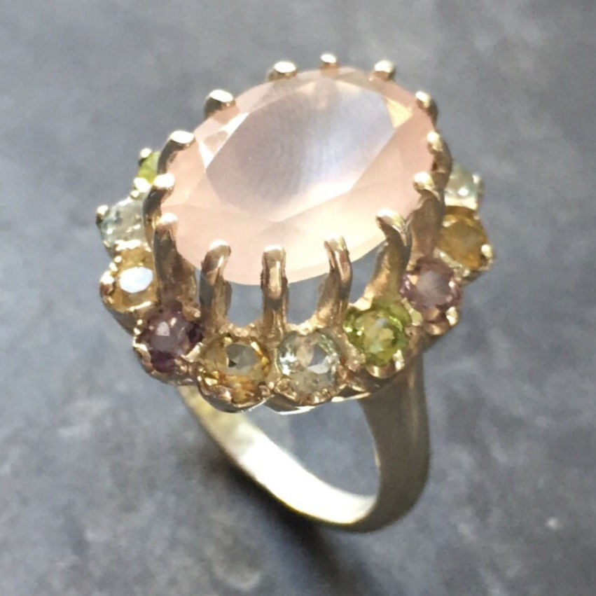 Rose Quartz Ring, Natural Stones Ring, Princess Diana Ring, Pink Ring, Birthstone Ring, January Birthstone, Topaz Ring, Solid Silver, Topaz