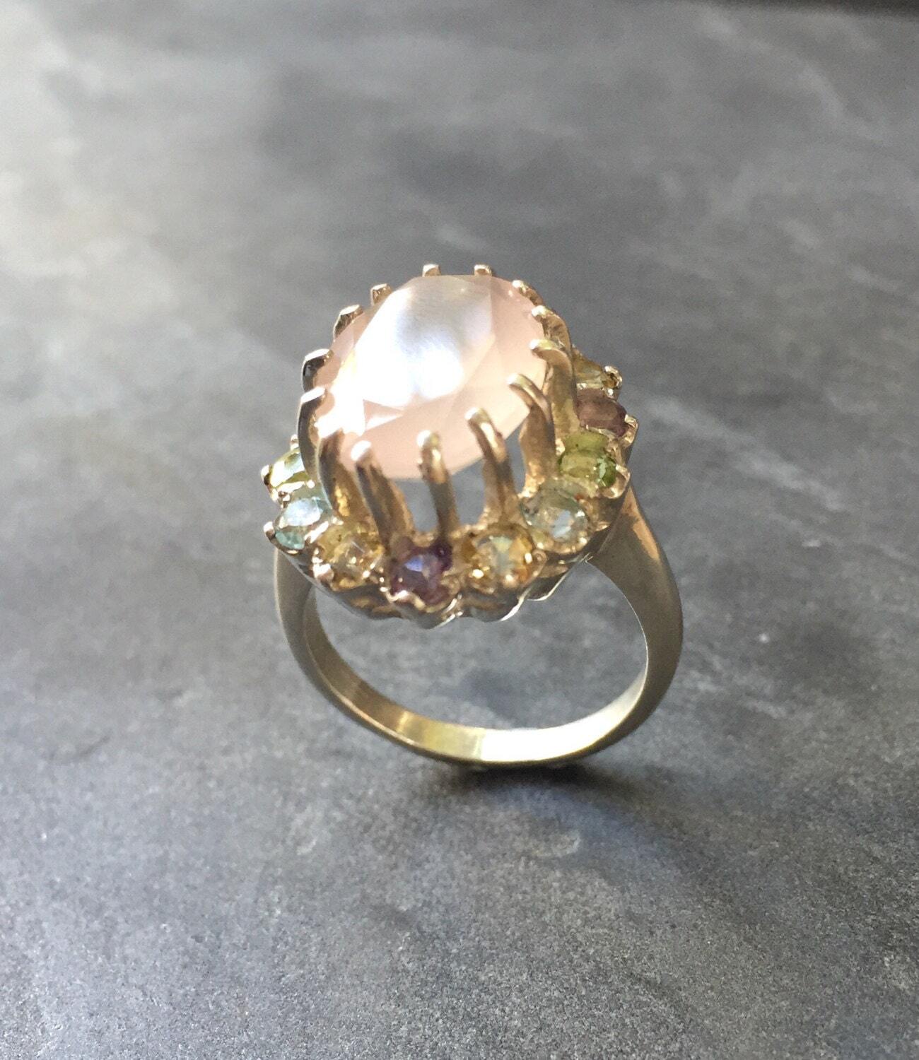 Rose Quartz Ring, Natural Stones Ring, Princess Diana Ring, Pink Ring, Birthstone Ring, January Birthstone, Topaz Ring, Solid Silver, Topaz