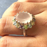 Rose Quartz Ring, Natural Stones Ring, Princess Diana Ring, Pink Ring, Birthstone Ring, January Birthstone, Topaz Ring, Solid Silver, Topaz