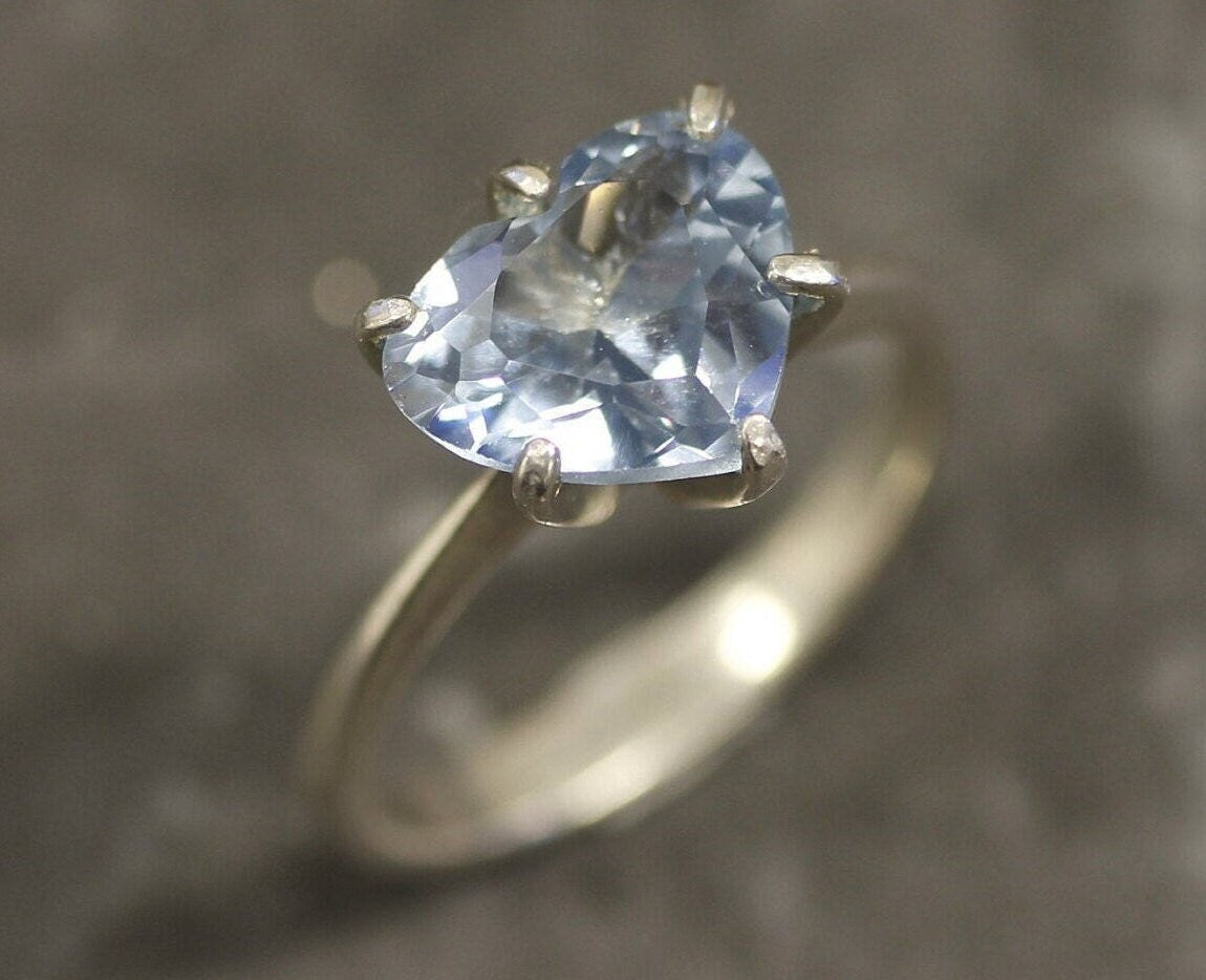 Blue Heart Ring, Natural Blue Topaz, Engagement Ring, December Birthstone, Blue Promise Ring, Heart Ring, Proposal Ring, Solid Silver Ring