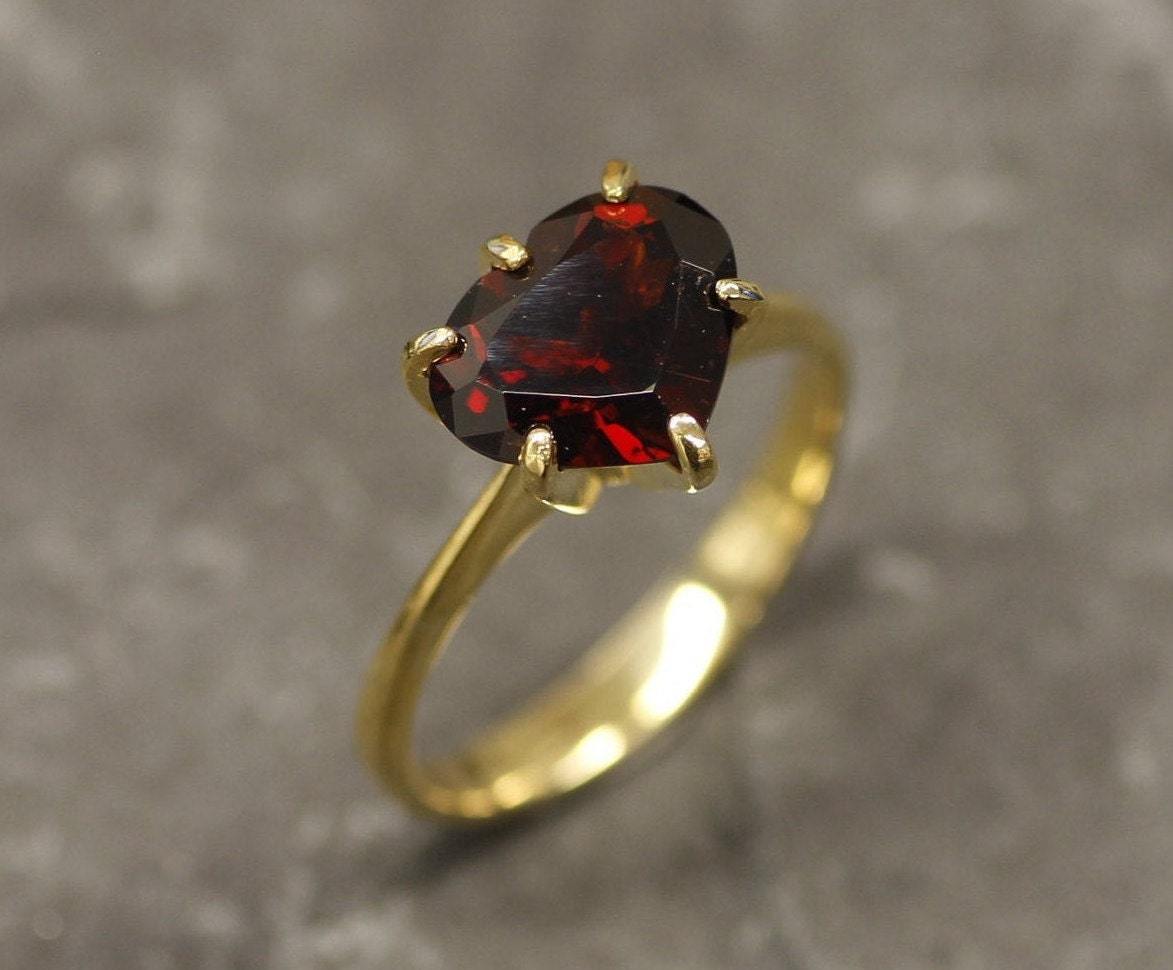 Heart Ring, Garnet Ring, Natural Garnet, Promise Ring, January Birthstone, Red Heart Ring, Solitaire Ring, Proposal Ring, Solid Silver Ring(1)