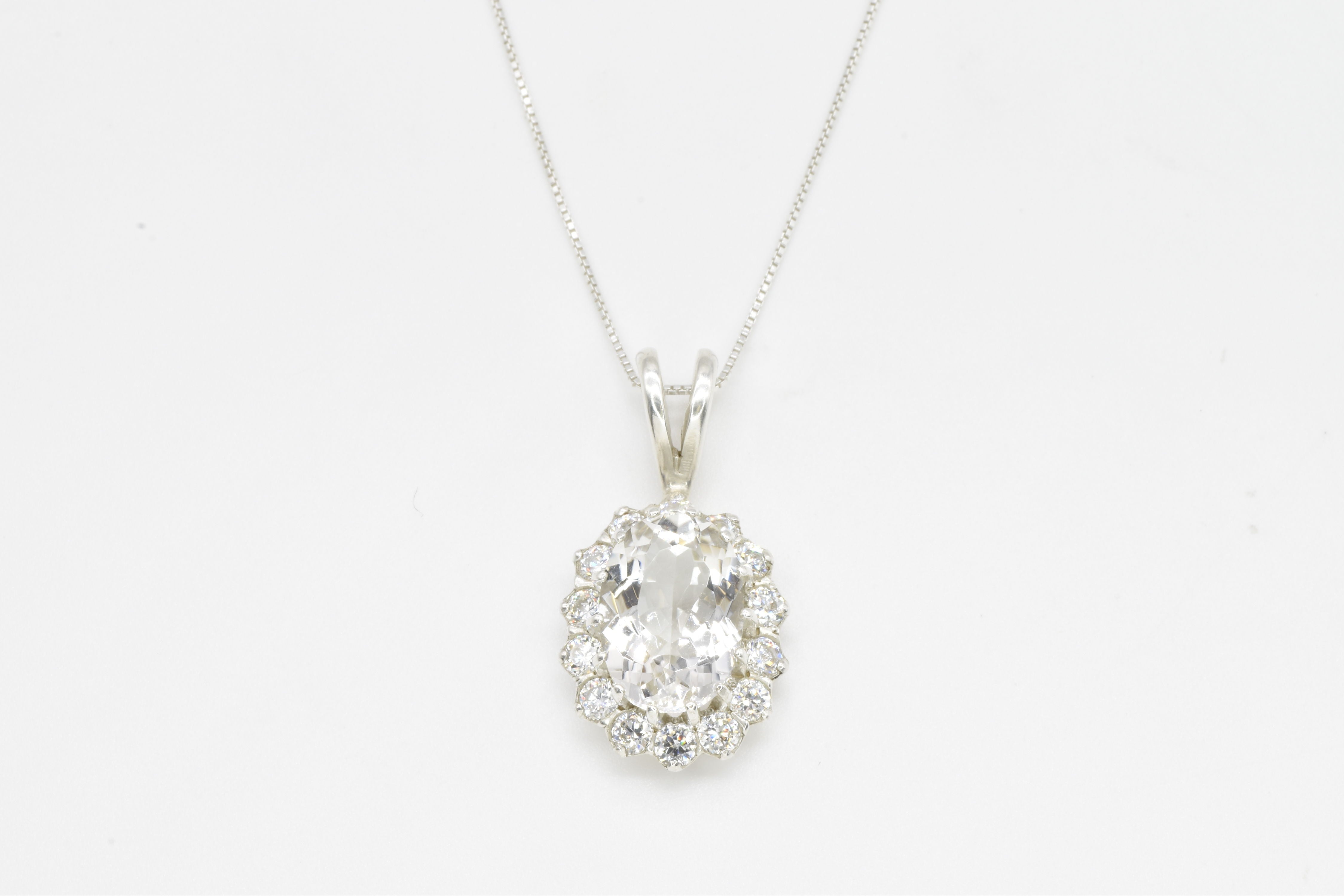 Diamond Pendant, Princess Diana Pendant, Natural Topaz, Royal Jewelry, Pure Silver, White Topaz Pendant, 10 Carats, Silver Pendant, Pendant
