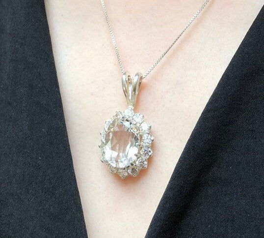 Diamond Pendant, Princess Diana Pendant, Natural Topaz, Royal Jewelry, Pure Silver, White Topaz Pendant, 10 Carats, Silver Pendant, Pendant