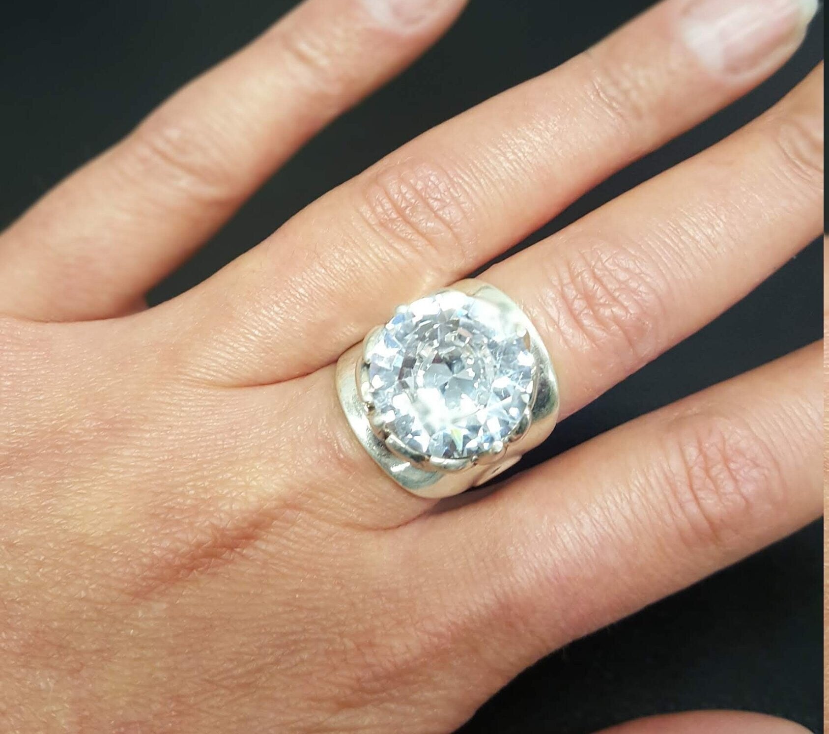 Statement Ring, Diamond Ring, Created Diamond, Artistic Ring, Lab Diamond Ring, White Diamond Ring, Large Ring, Solid Silver Ring, Diamond