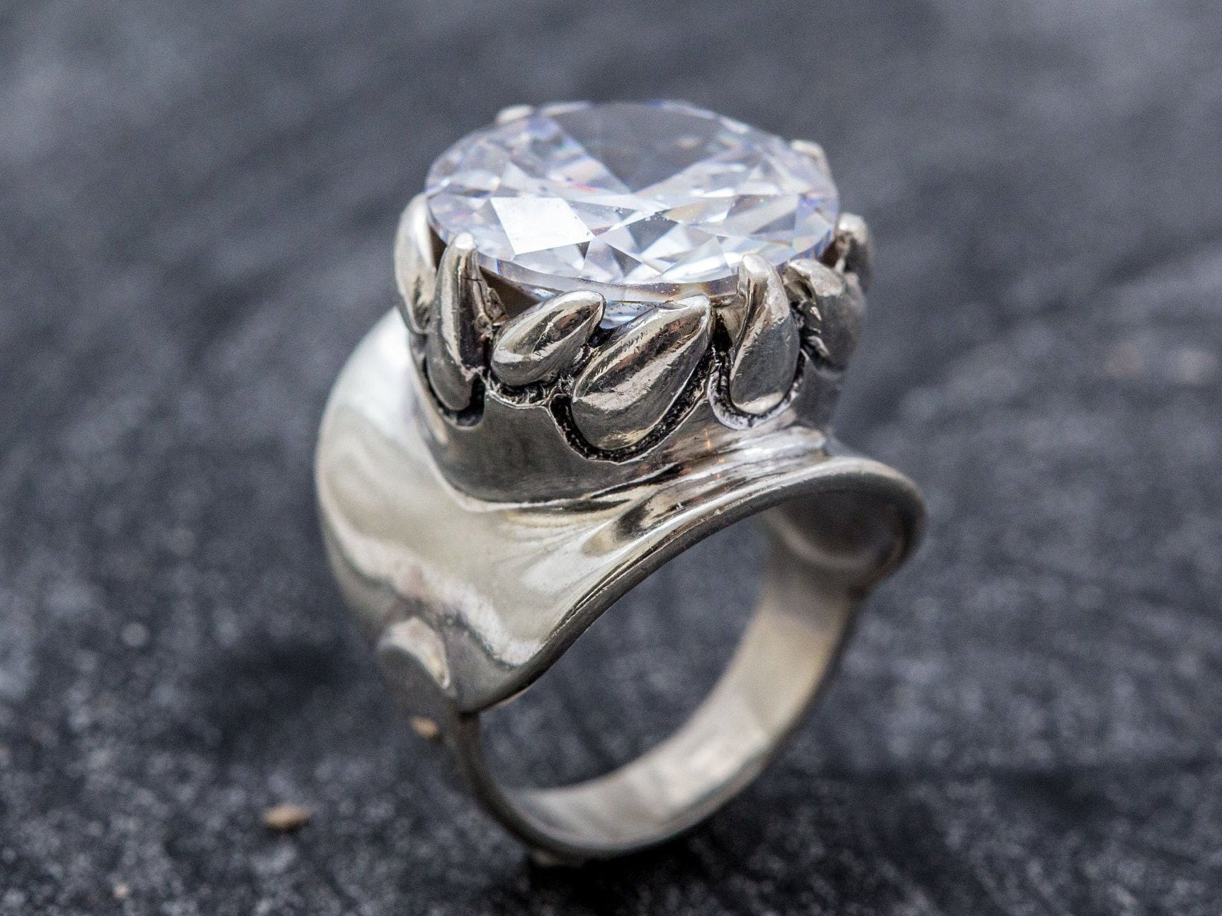 Statement Ring, Diamond Ring, Created Diamond, Artistic Ring, Lab Diamond Ring, White Diamond Ring, Large Ring, Solid Silver Ring, Diamond