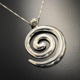 Large Swirl Pendant - Statement Silver Necklace - Vintage Spiral Necklace