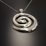 Large Swirl Pendant - Statement Silver Necklace - Vintage Spiral Necklace