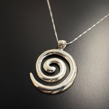 Large Swirl Pendant - Statement Silver Necklace - Vintage Spiral Necklace