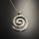 Large Swirl Pendant - Statement Silver Necklace - Vintage Spiral Necklace