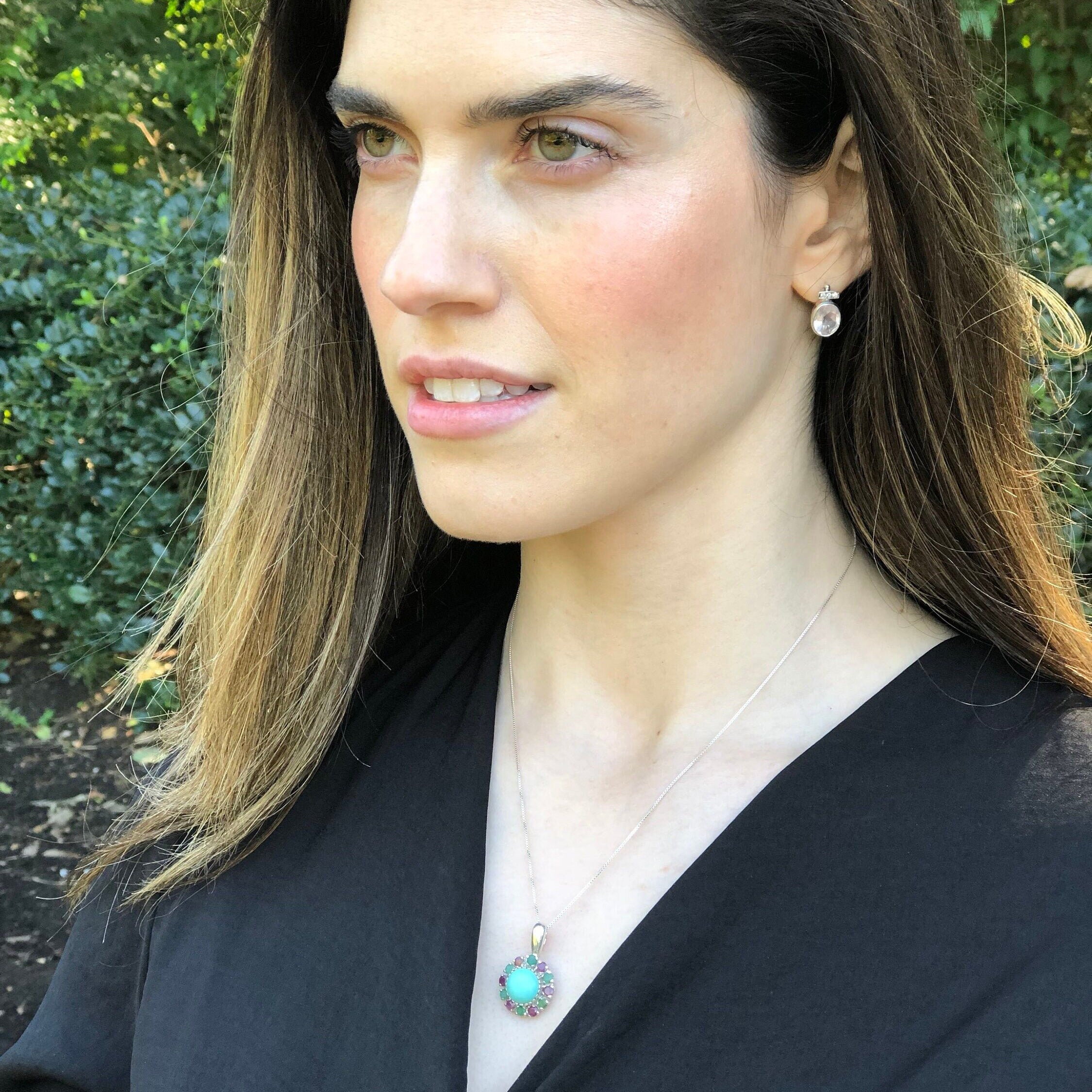 Elegant 925 Sterling Silver Emerald Pendant with a dazzling Round Created Green Emerald, perfect for May birthdays and special occasions.