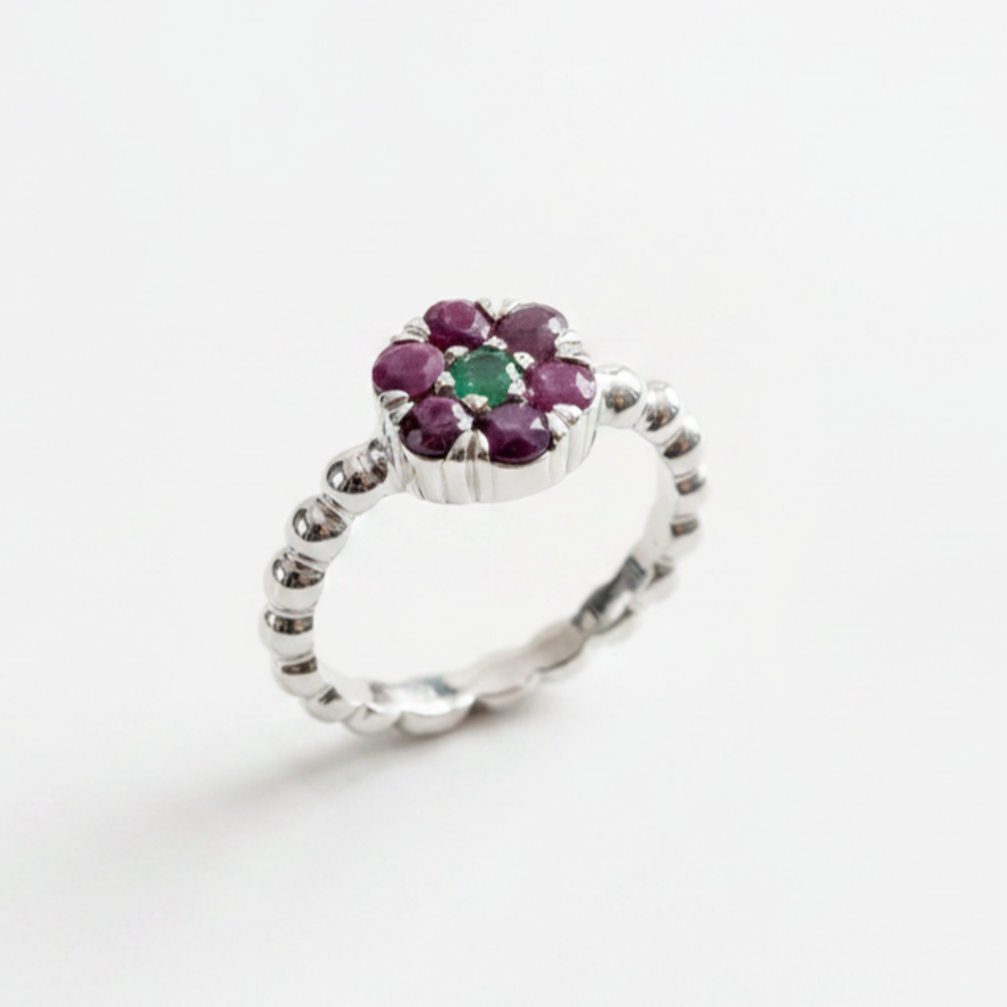 Natural Ruby Ring made in 925 Sterling Silver with Round Natural Red Ruby in Cluster setting, July Birthstone gift idea, symbolizes nobility, purity, and passion, ideal for everyday wear and perfect for birthday gifting and special occasions.