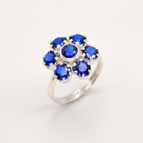Created Sapphire Ring made in 925 Sterling Silver with Round Created Blue Sapphire in Cluster setting, September Birthstone gift idea, symbolizes sincerity, truth, and faithfulness, ideal for everyday wear and perfect for birthday gifting and special occasions.