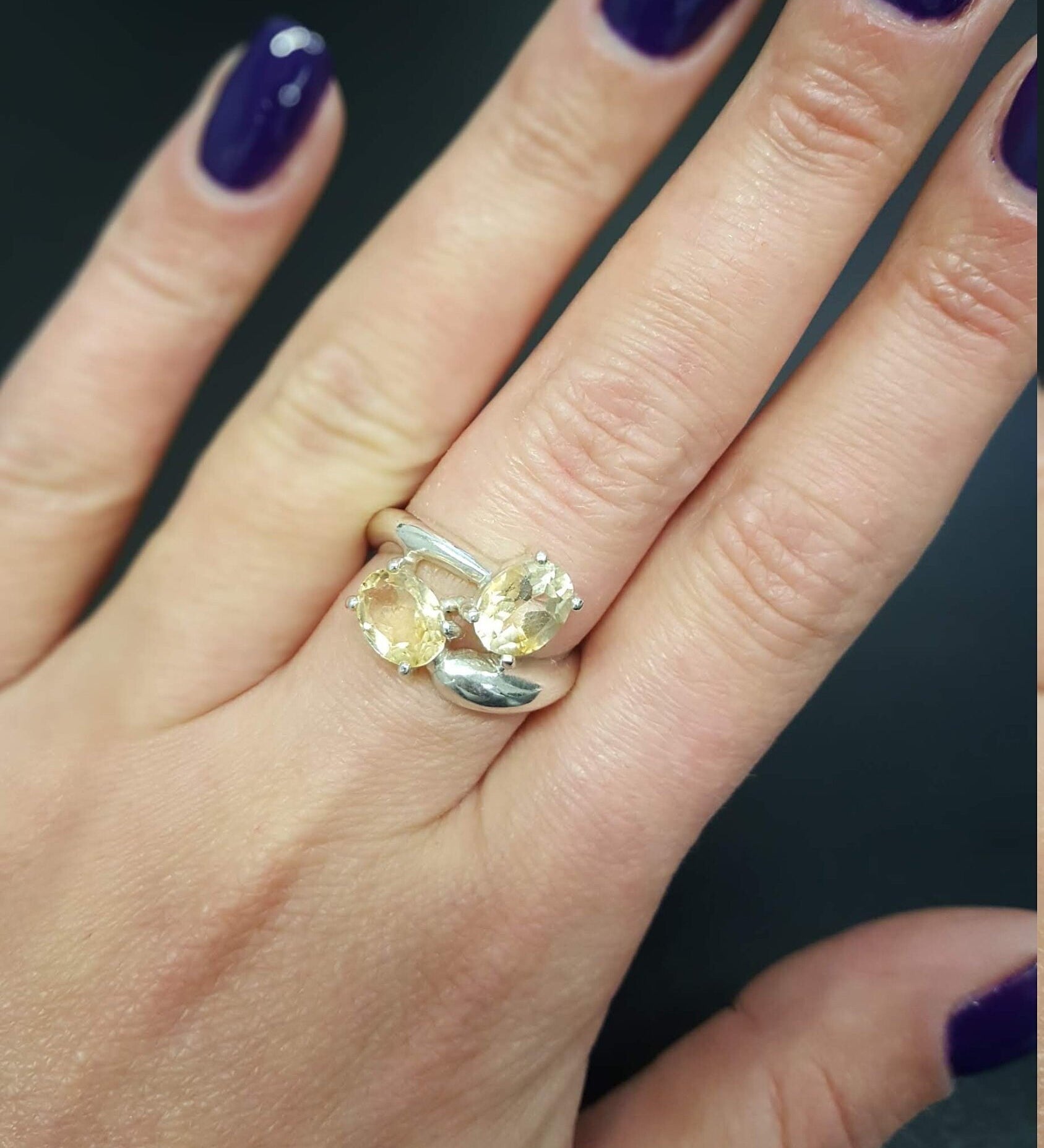 Citrine Ring, Natural Citrine Ring, November Ring, 2 Stone Ring, Novemberr Birthstone, Yellow Ring, Unique Ring, Solid Silver Ring, Citrine