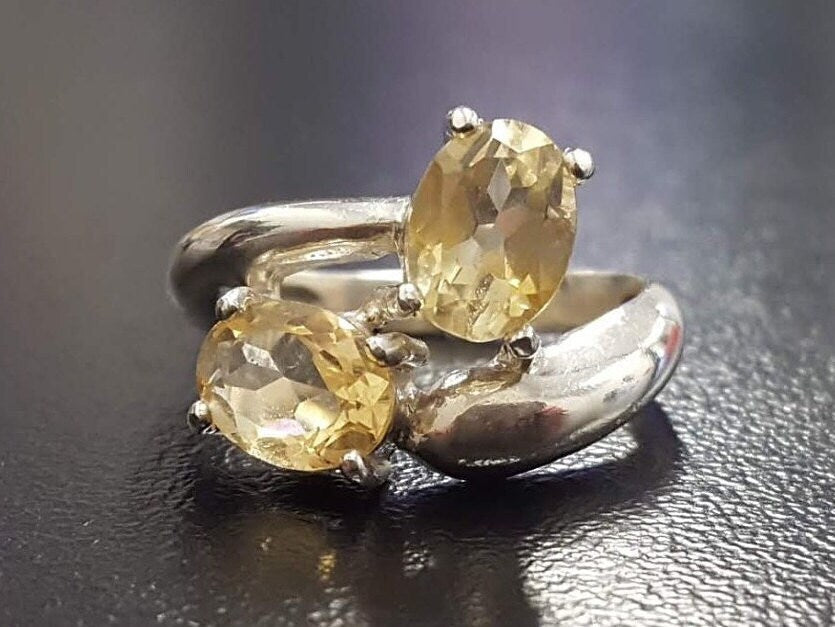 Citrine Ring, Natural Citrine Ring, November Ring, 2 Stone Ring, Novemberr Birthstone, Yellow Ring, Unique Ring, Solid Silver Ring, Citrine