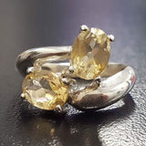 Gold Citrine Ring - Two Stone Citrine Ring - Yellow Vintage Ring