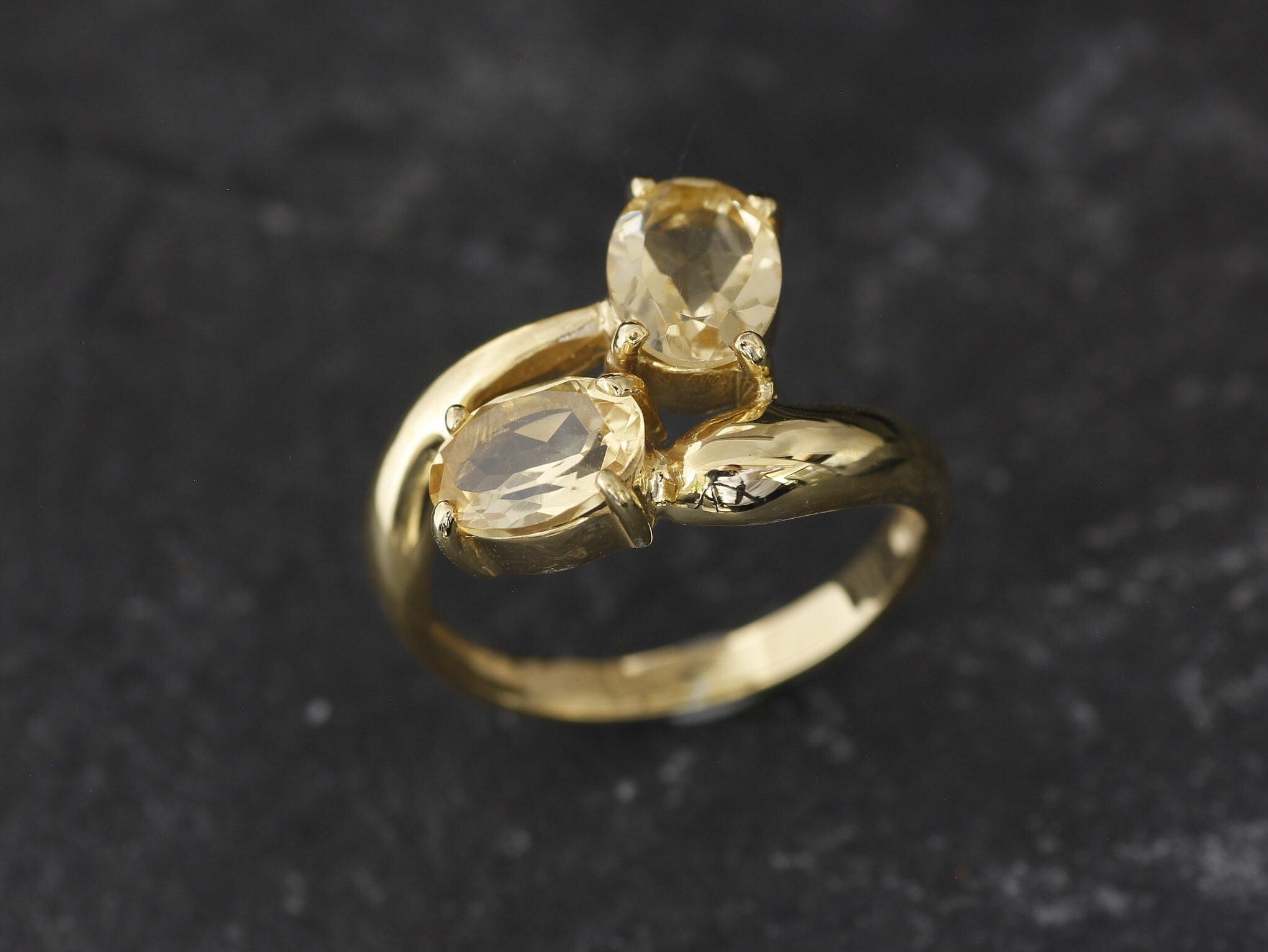Citrine Ring, Natural Citrine Ring, November Ring, 2 Stone Ring, Novemberr Birthstone, Yellow Ring, Unique Ring, Solid Silver Ring, Citrine(1)