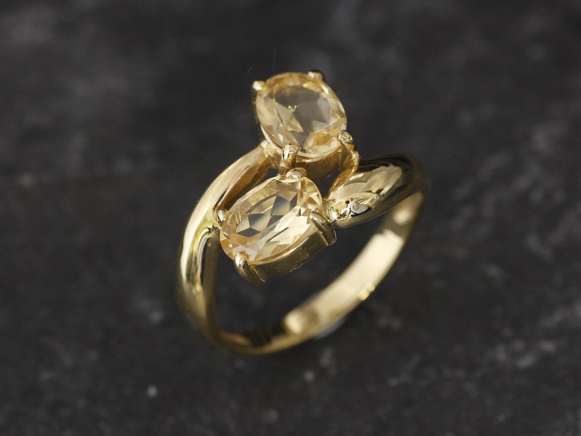 Citrine Ring, Natural Citrine Ring, November Ring, 2 Stone Ring, Novemberr Birthstone, Yellow Ring, Unique Ring, Solid Silver Ring, Citrine(1)