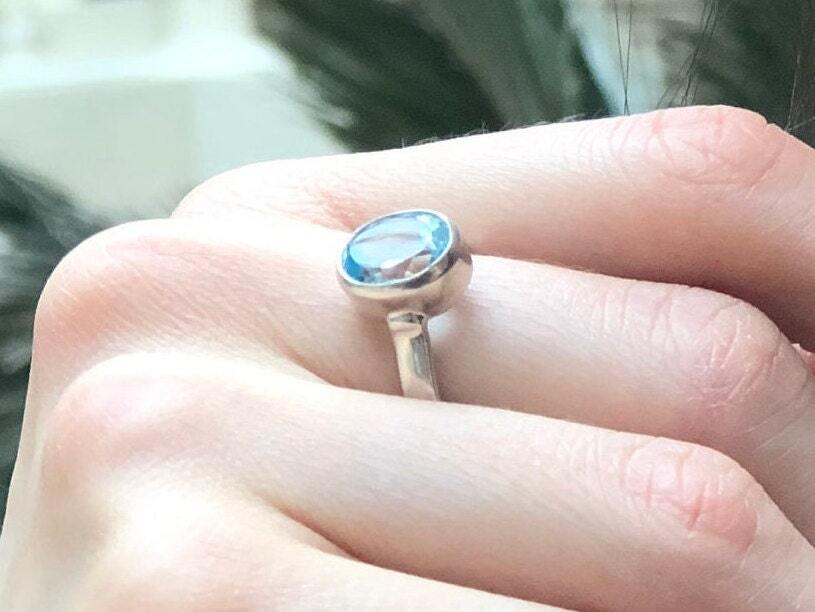 Blue Topaz Ring, Natural Blue Topaz, Promise Ring, Solitaire Ring, December Birthstone, Sky Blue Topaz, December Ring, Solid Silver Ring