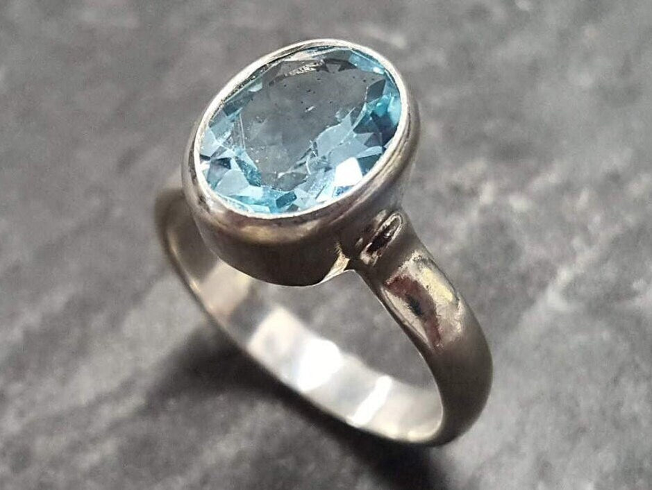 Blue Topaz Ring, Natural Blue Topaz, Promise Ring, Solitaire Ring, December Birthstone, Sky Blue Topaz, December Ring, Solid Silver Ring
