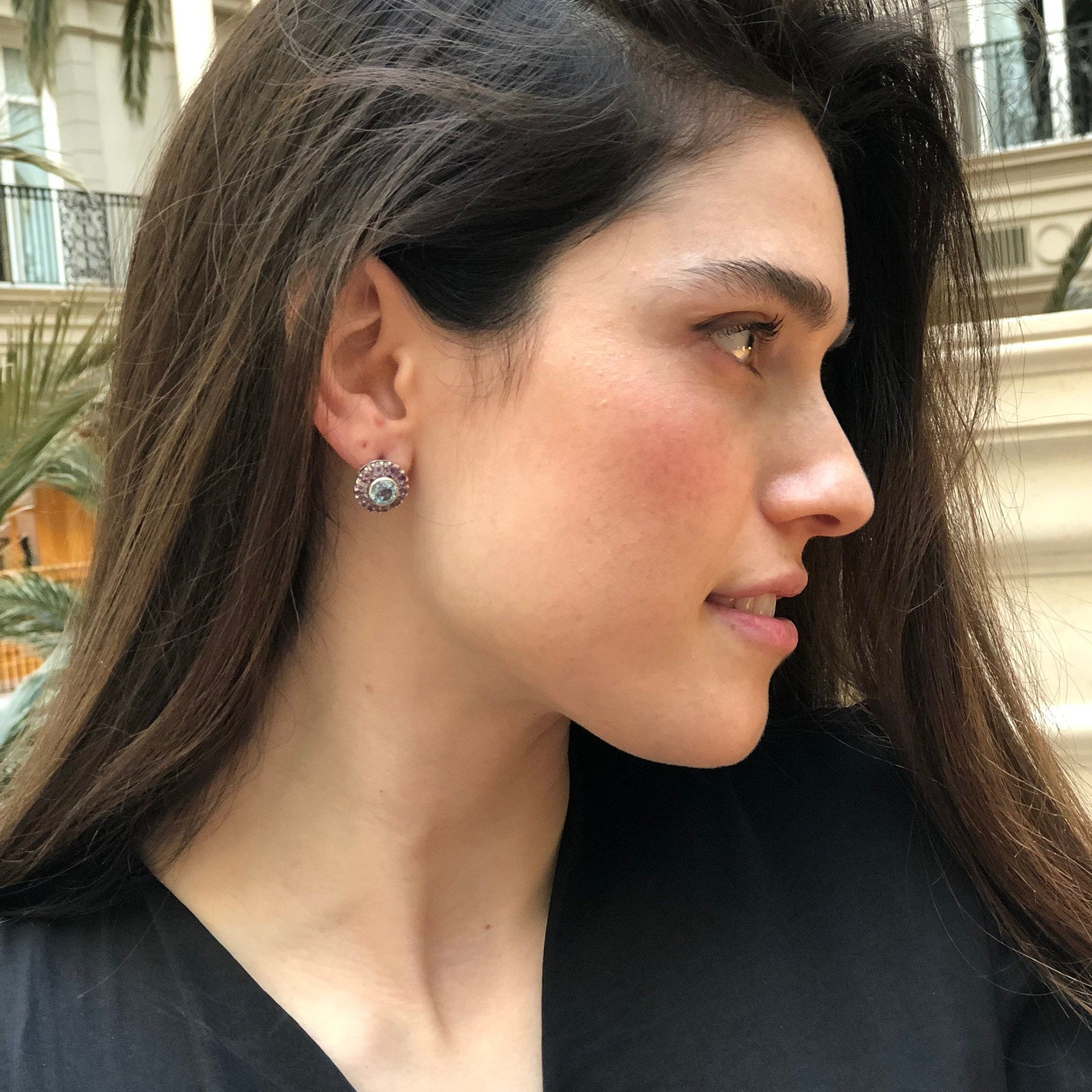 Victorian Earrings, Topaz Earrings, Blue Topaz, Amethyst Earrings, Unique Earrings, December Birthstone, Silver Earrings, Amethyst, Topaz