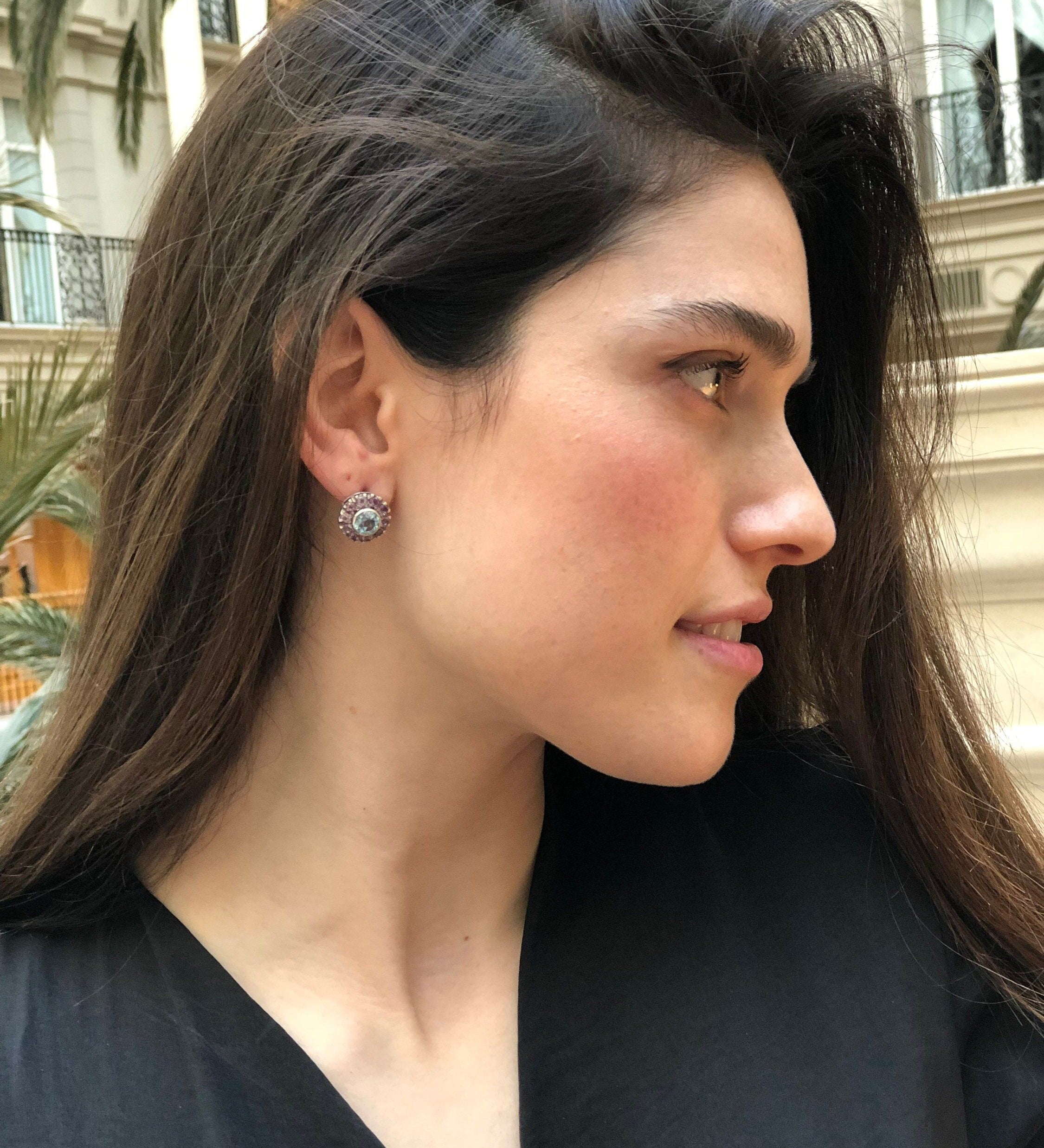 Victorian Earrings, Topaz Earrings, Blue Topaz, Amethyst Earrings, Unique Earrings, December Birthstone, Silver Earrings, Amethyst, Topaz