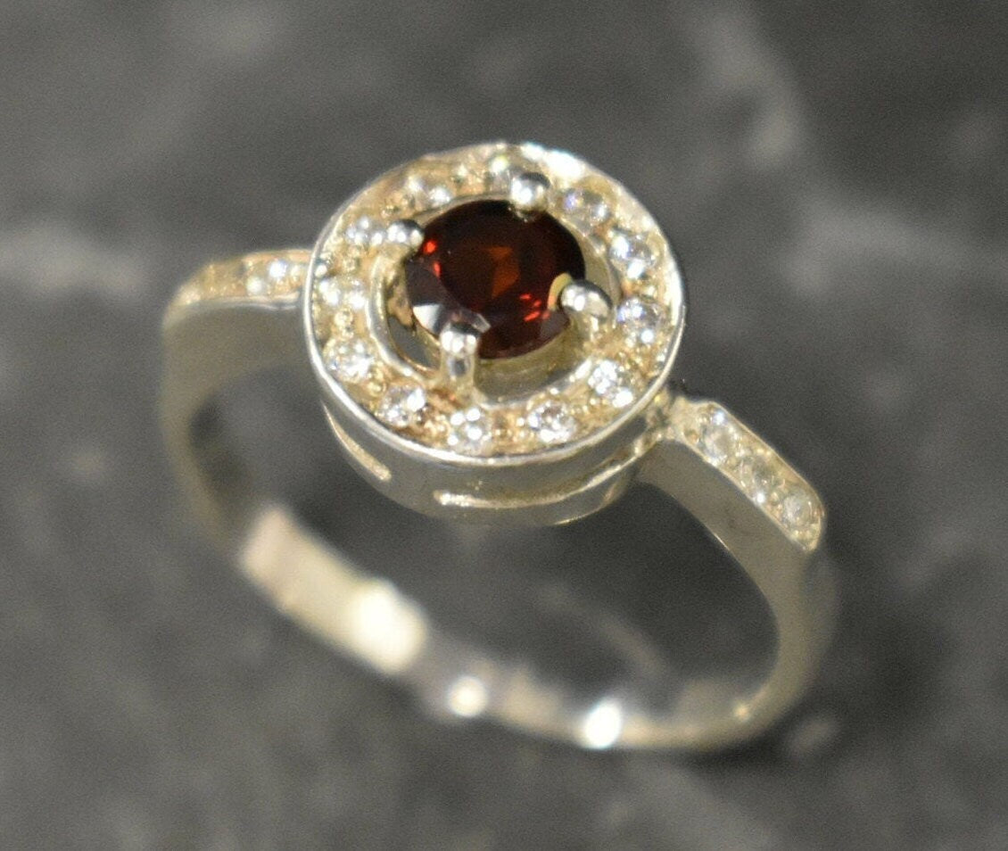 Red Garnet Ring, Garnet Ring, Natural Garnet, January Birthstone, Silver Cluster Ring, Red Diamond Ring, Red Vintage Ring, Sterling  Silver