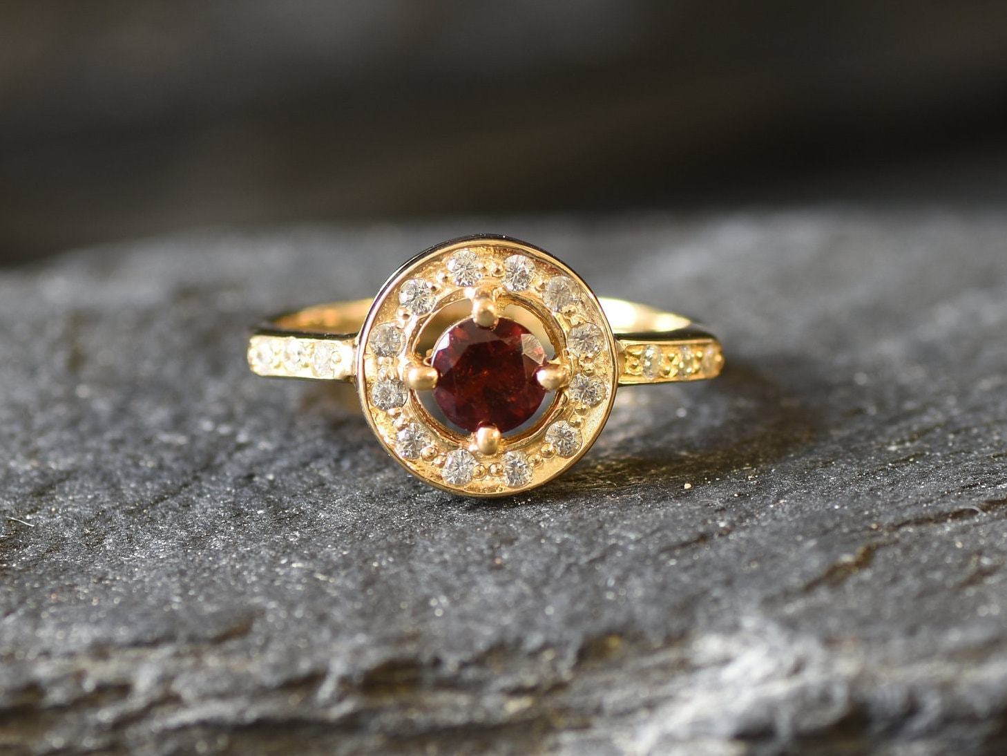 Red Garnet Ring, Garnet Ring, Natural Garnet, January Birthstone, Silver Cluster Ring, Red Diamond Ring, Red Vintage Ring, Sterling  Silver(1)