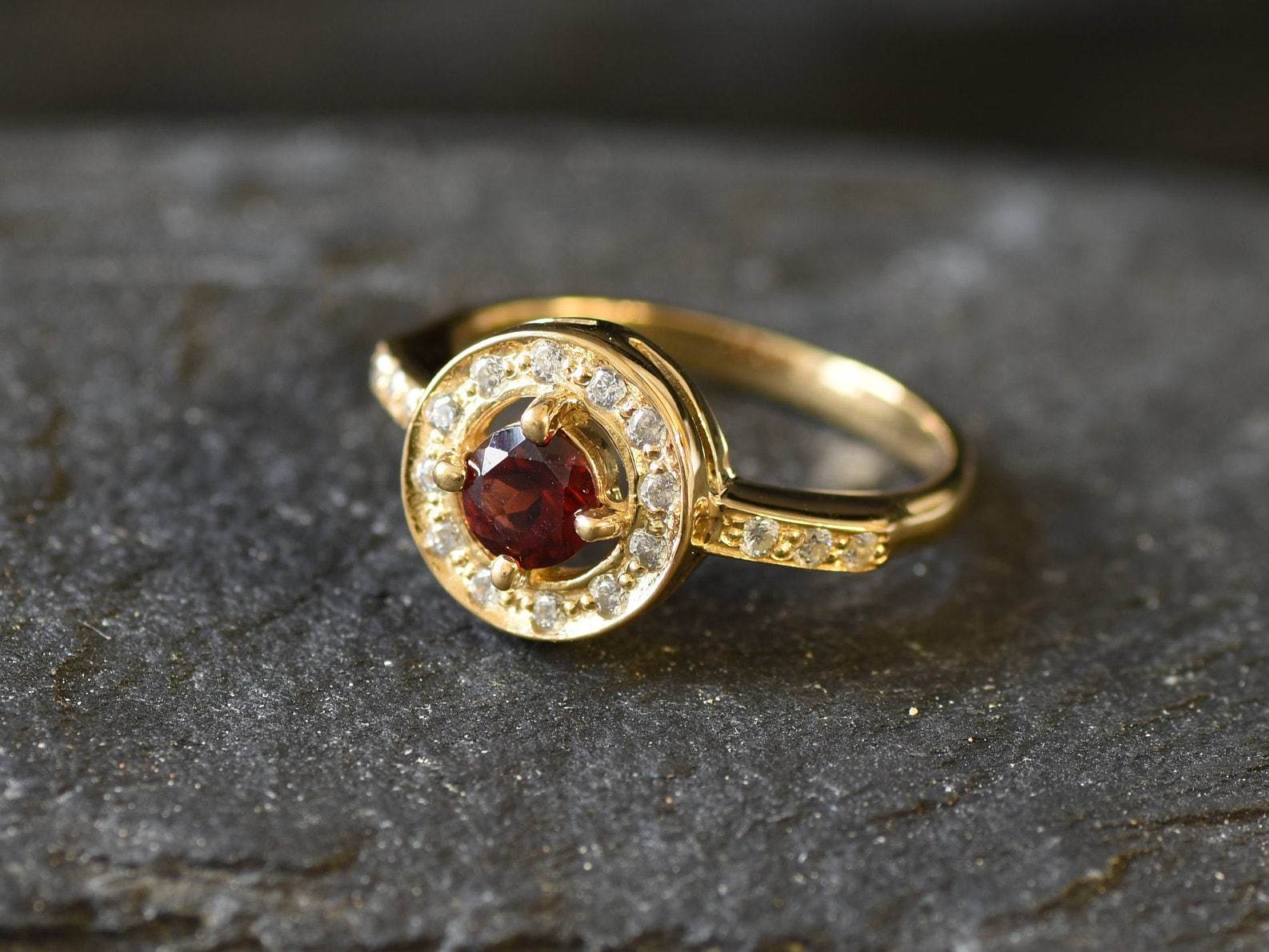 Red Garnet Ring, Garnet Ring, Natural Garnet, January Birthstone, Silver Cluster Ring, Red Diamond Ring, Red Vintage Ring, Sterling  Silver(1)