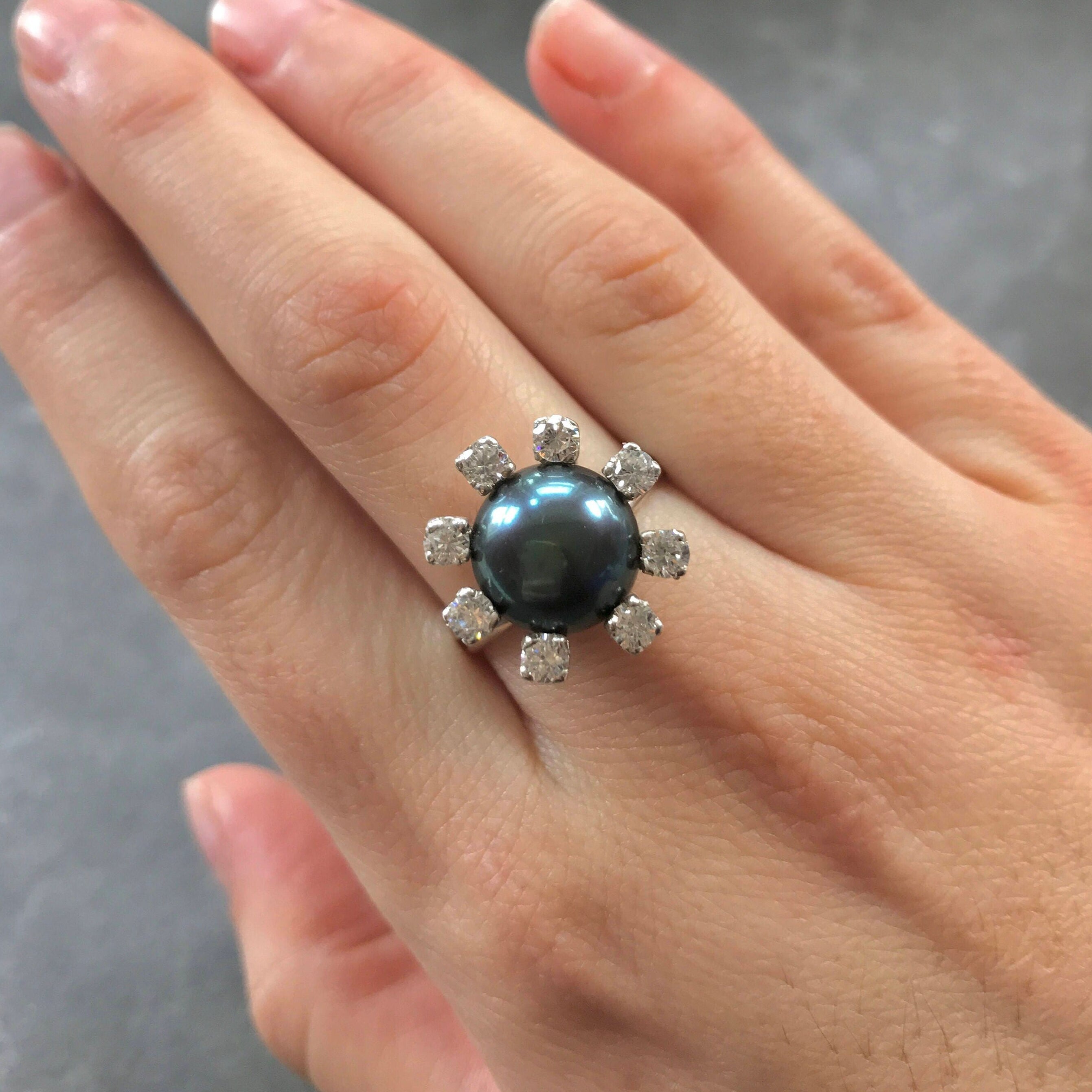 Black Pearl Ring, Natural Pearl Ring, June Birthstone, Big Pearl Ring, Vintage Ring, Vintage Pearl Ring, June Ring, Solid Silver Ring, Pearl