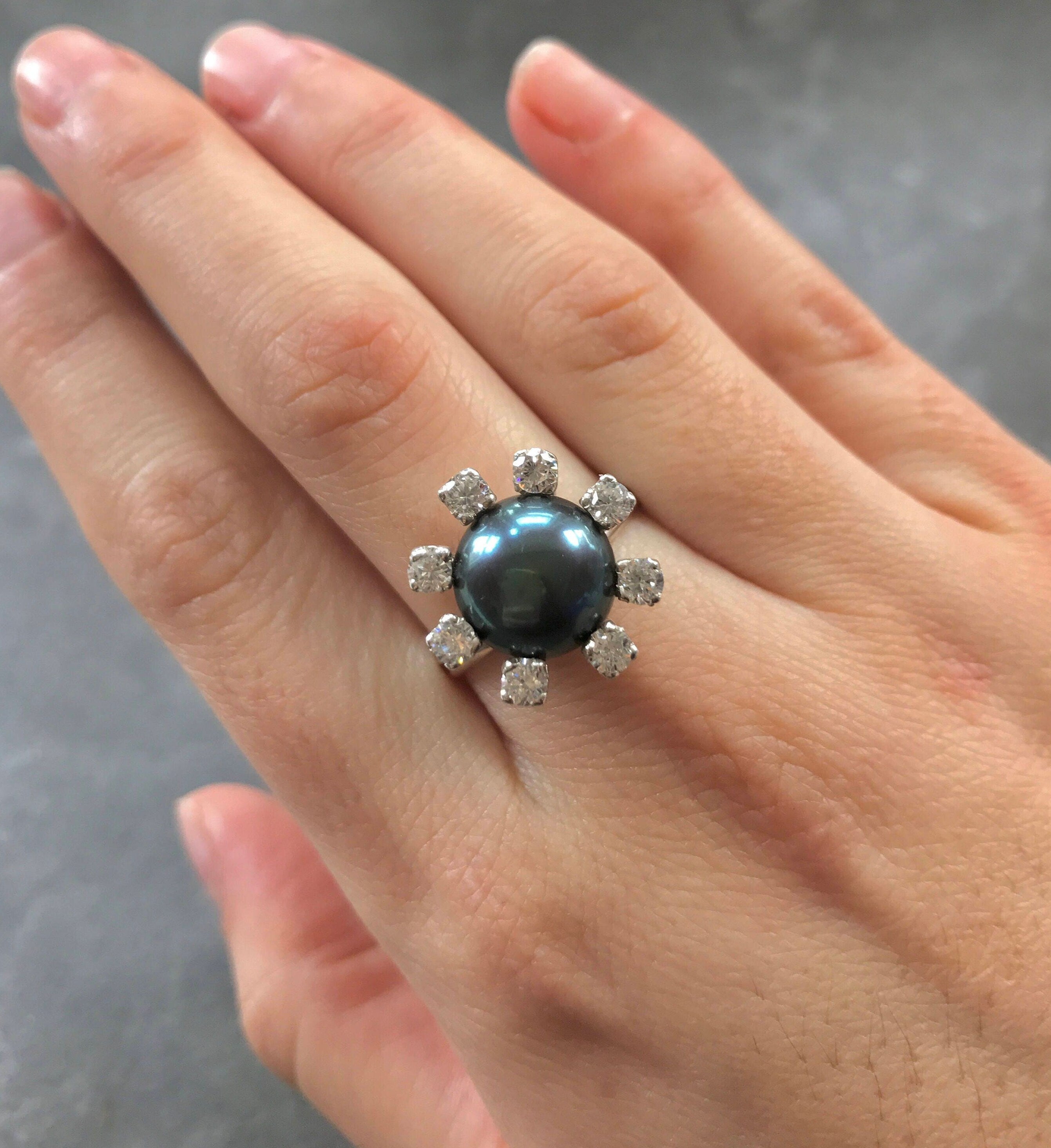 Black Pearl Ring, Natural Pearl Ring, June Birthstone, Big Pearl Ring, Vintage Ring, Vintage Pearl Ring, June Ring, Solid Silver Ring, Pearl